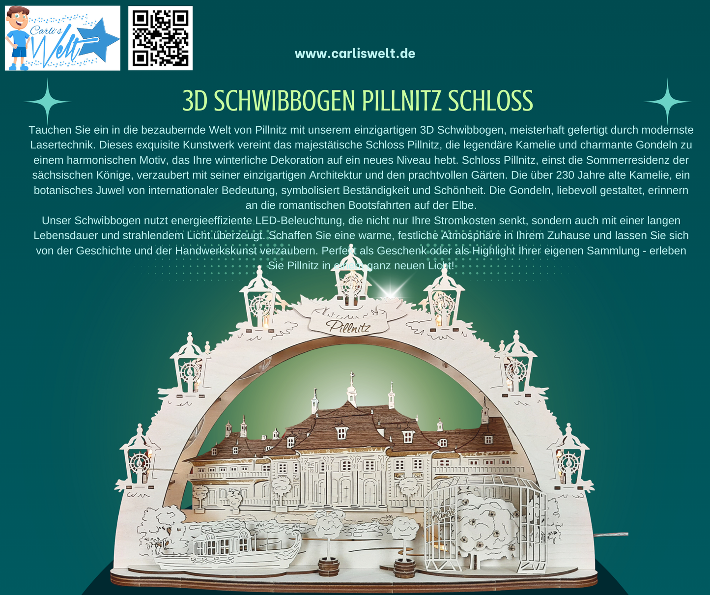 3D LED Schwibbogen 43 cm x 30 cm x 12 cm Dresden Schloss Pillnitz