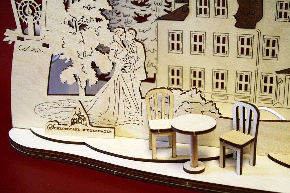 3D LED Holz Schwibbogen 43 cm x 30 cm x 12 cm Freital Schloss Burgk Hochzeit