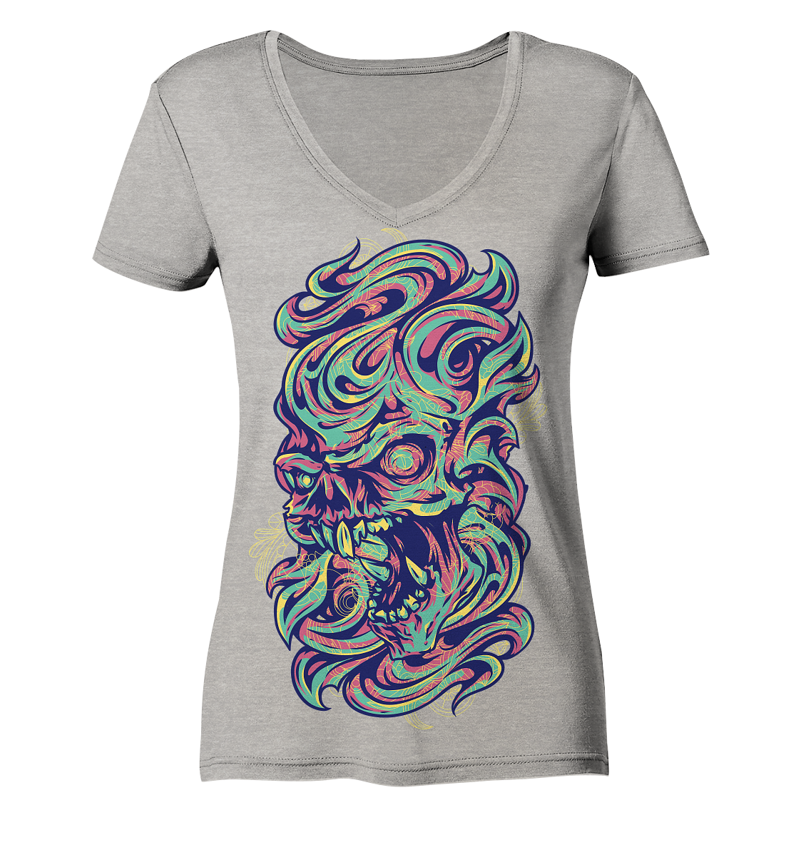 Angry Skull - Ladies Organic V-Neck Shirt