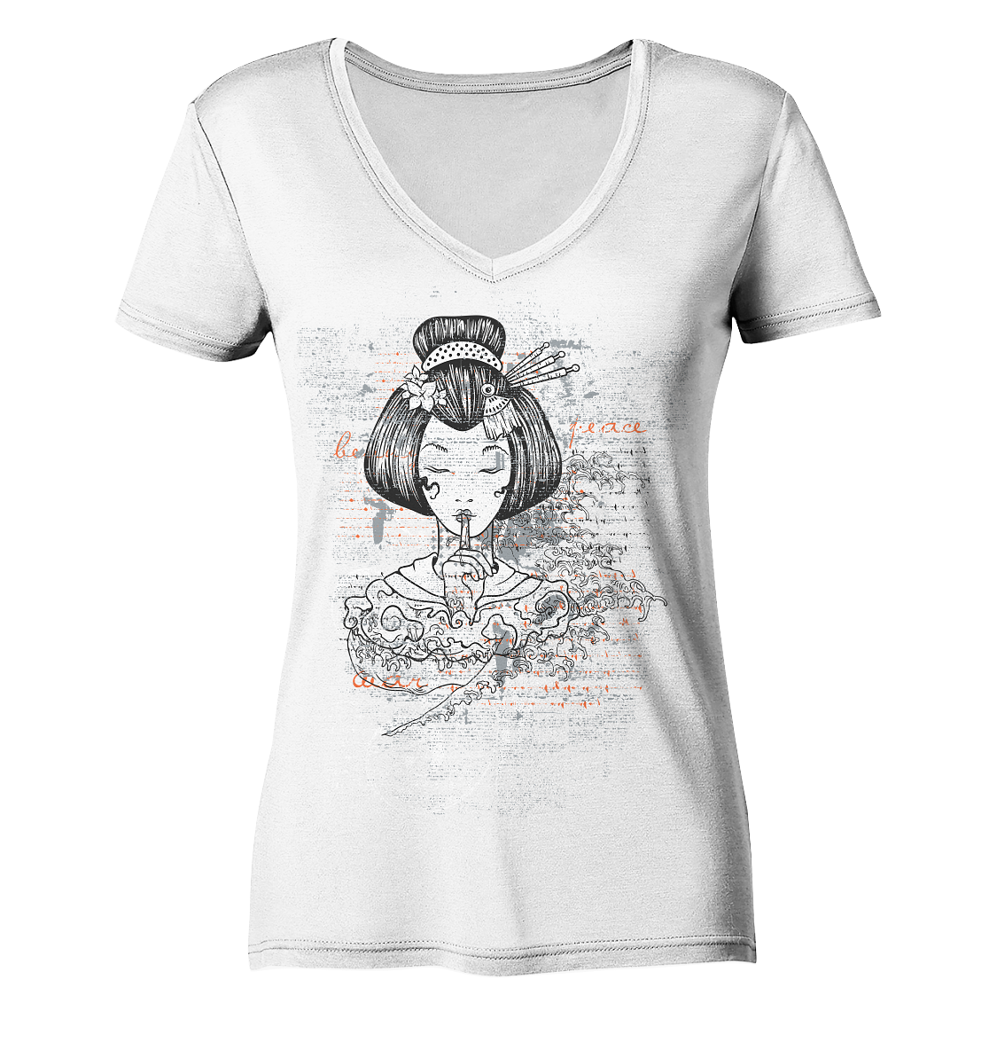Geisha Shhh - Ladies Organic V-Neck Shirt