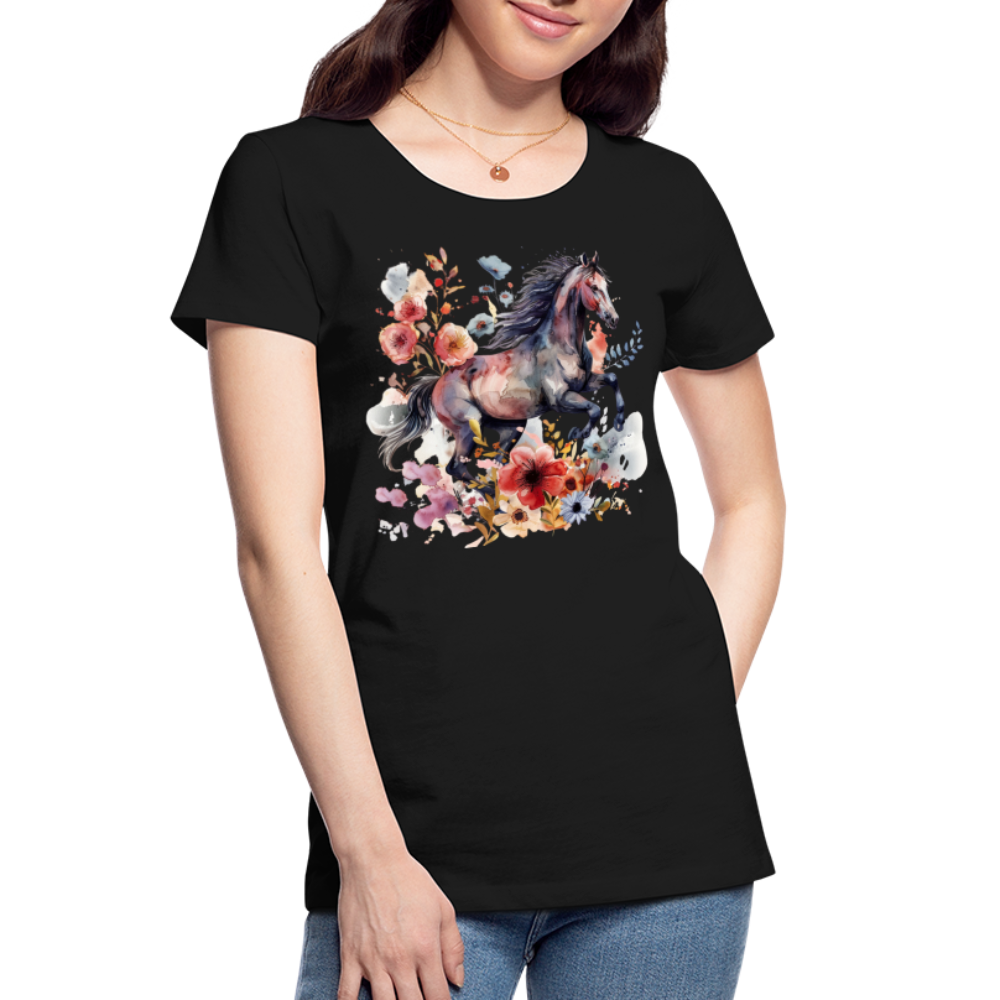 Flower Horse 18 - Frauen Premium Bio T-Shirt - Schwarz
