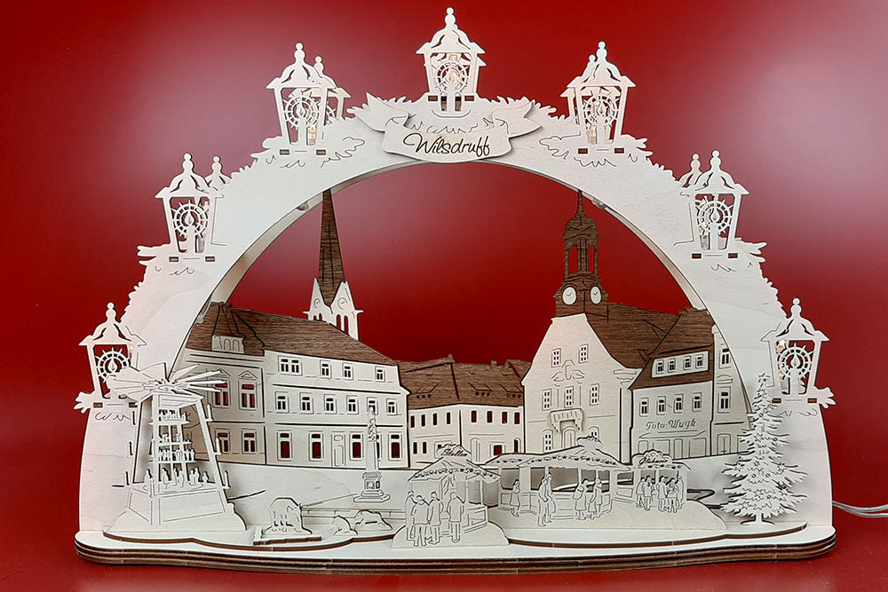 3D LED Schwibbogen 43 cm x 30 cm x 12 cm Wilsdruff Rathaus