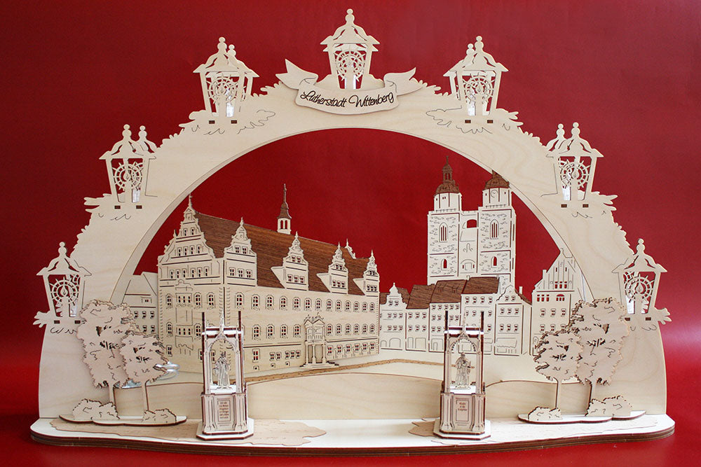 3D LED Schwibbogen 43 cm x 30 cm x 12 cm Lutherstadt Wittenberg Marktplatz