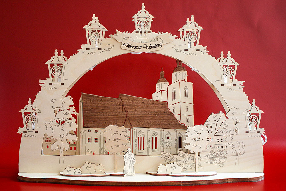 3D LED Schwibbogen 43 cm x 30 cm x 12 cm Lutherstadt Wittenberg Stadtkirche