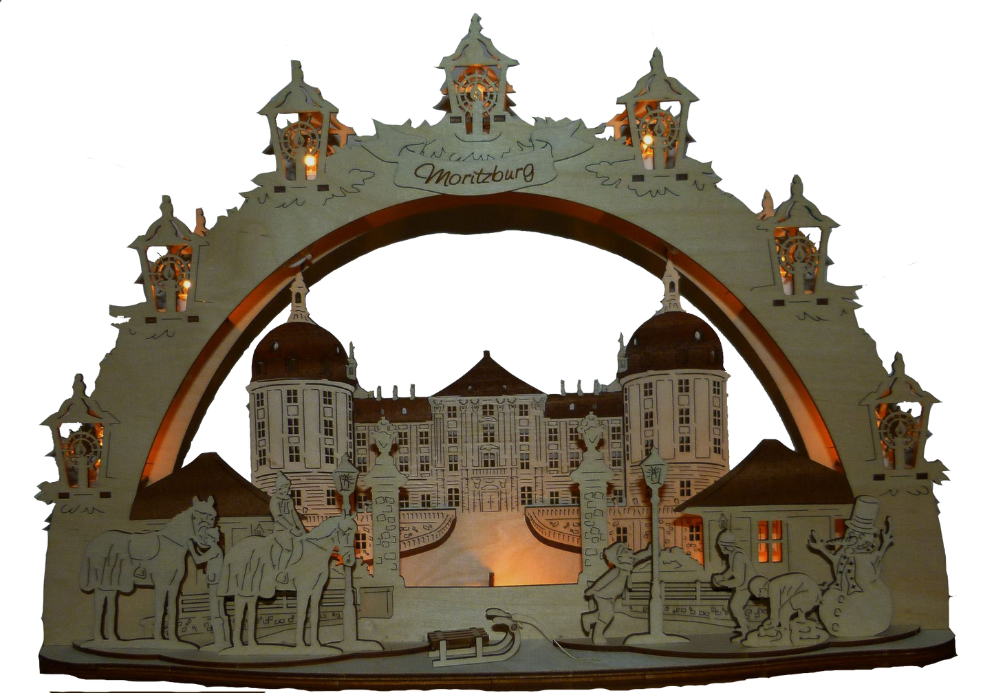 3D LED Holz Schwibbogen 43 cm x 30 cm x 12 cm Schloss Moritzburg