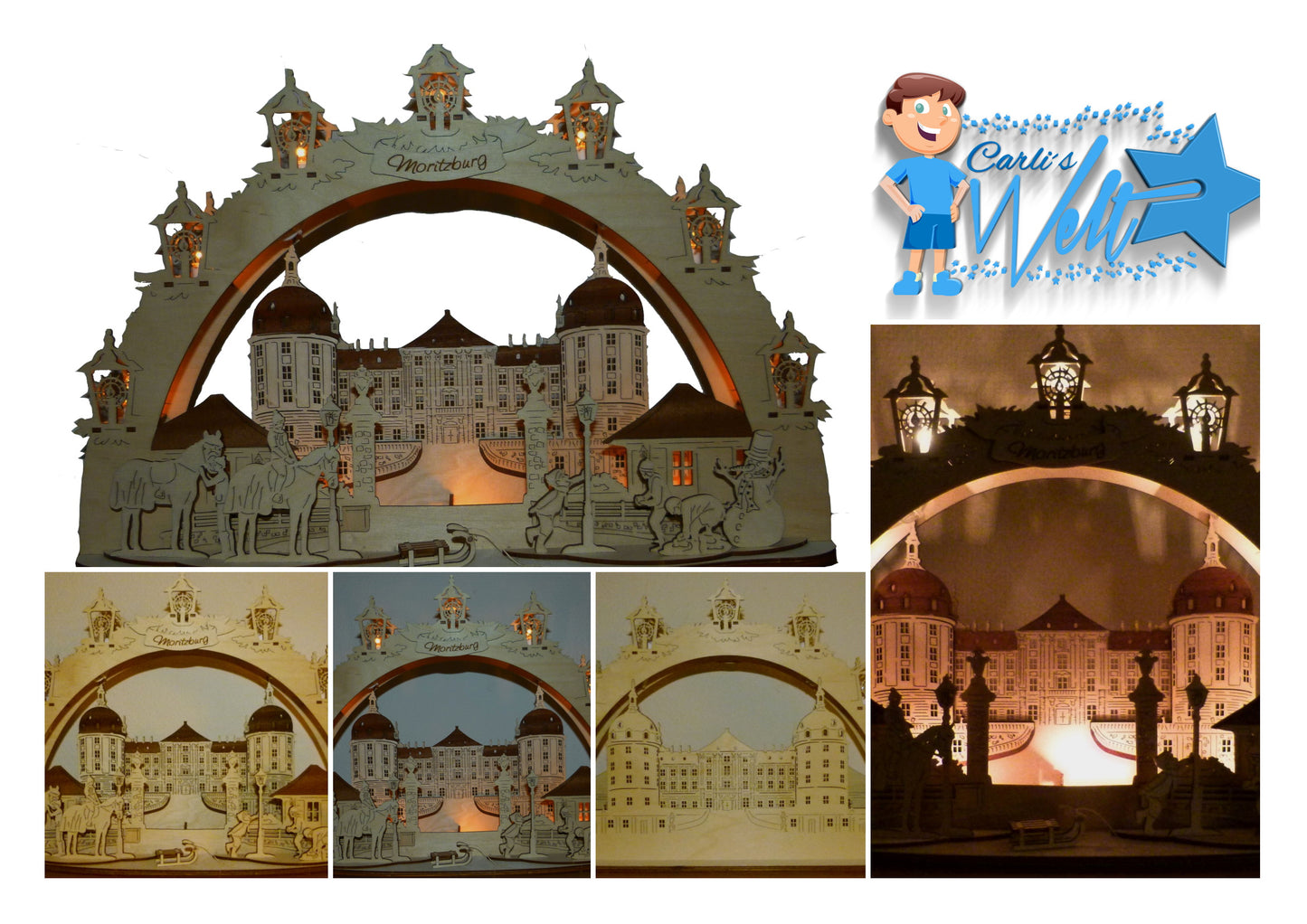 3D LED Holz Schwibbogen 43 cm x 30 cm x 12 cm Schloss Moritzburg