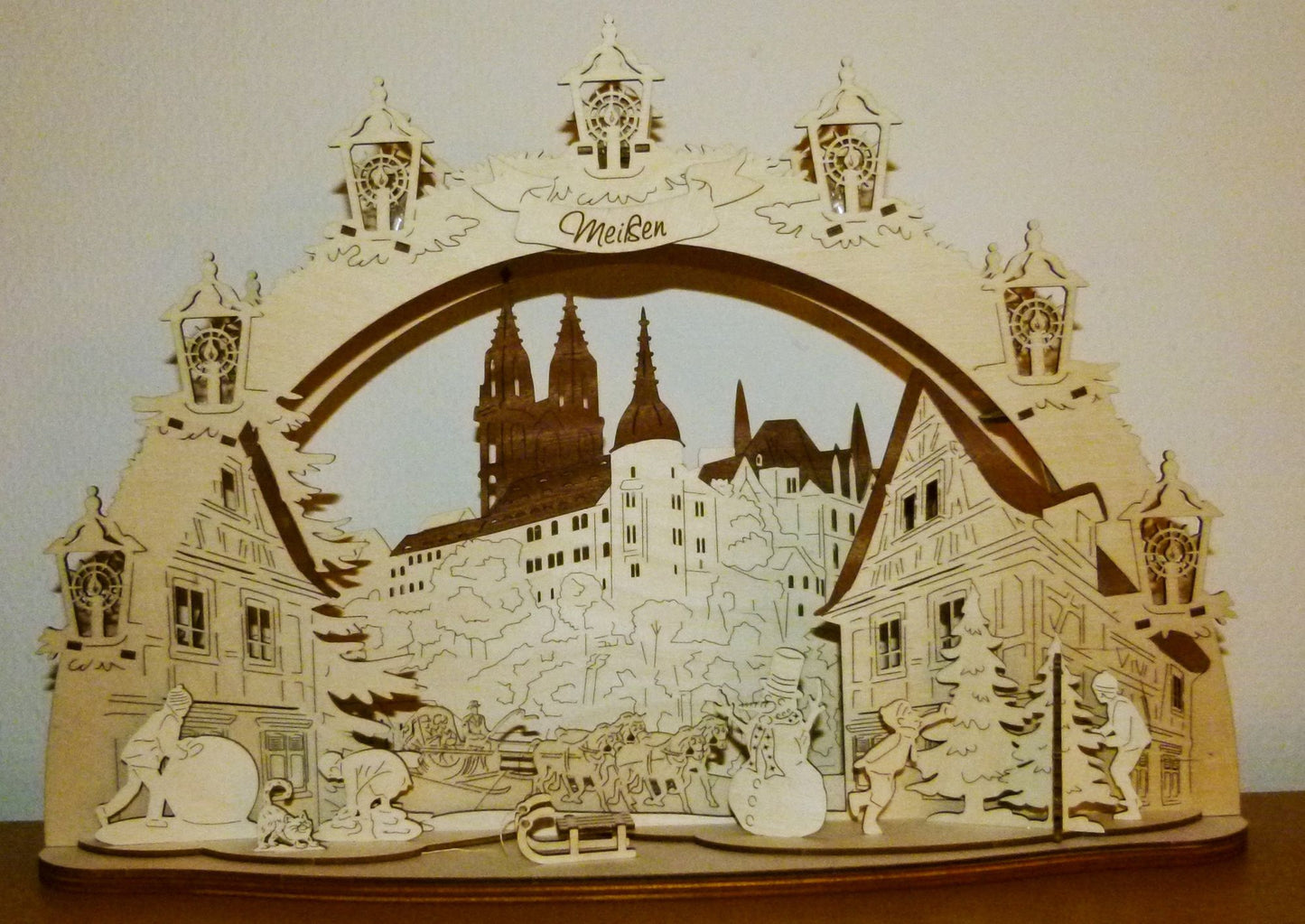 3D LED Holz Schwibbogen 43 cm x 30 cm x 12 cm Albrechtsburg Meissen