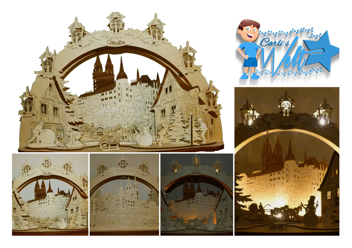 3D LED Holz Schwibbogen 43 cm x 30 cm x 12 cm Albrechtsburg Meissen