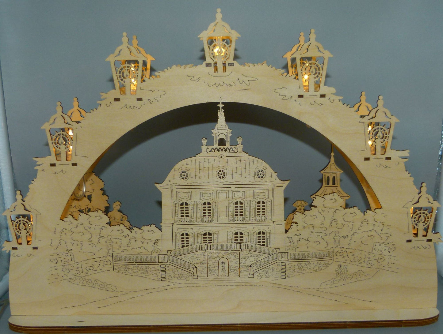 3D LED Holz Schwibbogen Fasanenschlösschen Moritzburg mit LED Beleuchtung 43 cm x 30 cm x 12 cm