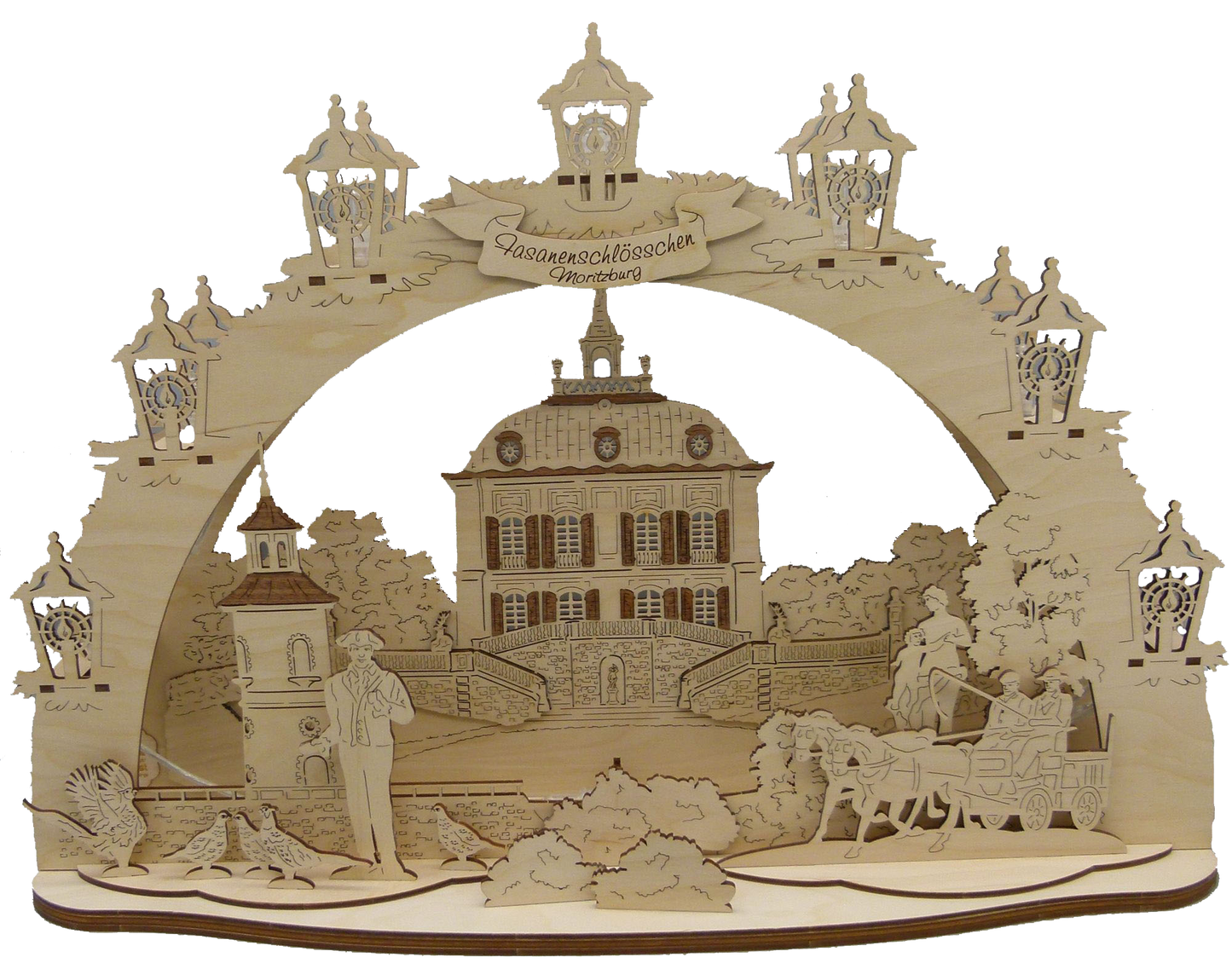 3D LED Holz Schwibbogen Fasanenschlösschen Moritzburg mit LED Beleuchtung 43 cm x 30 cm x 12 cm