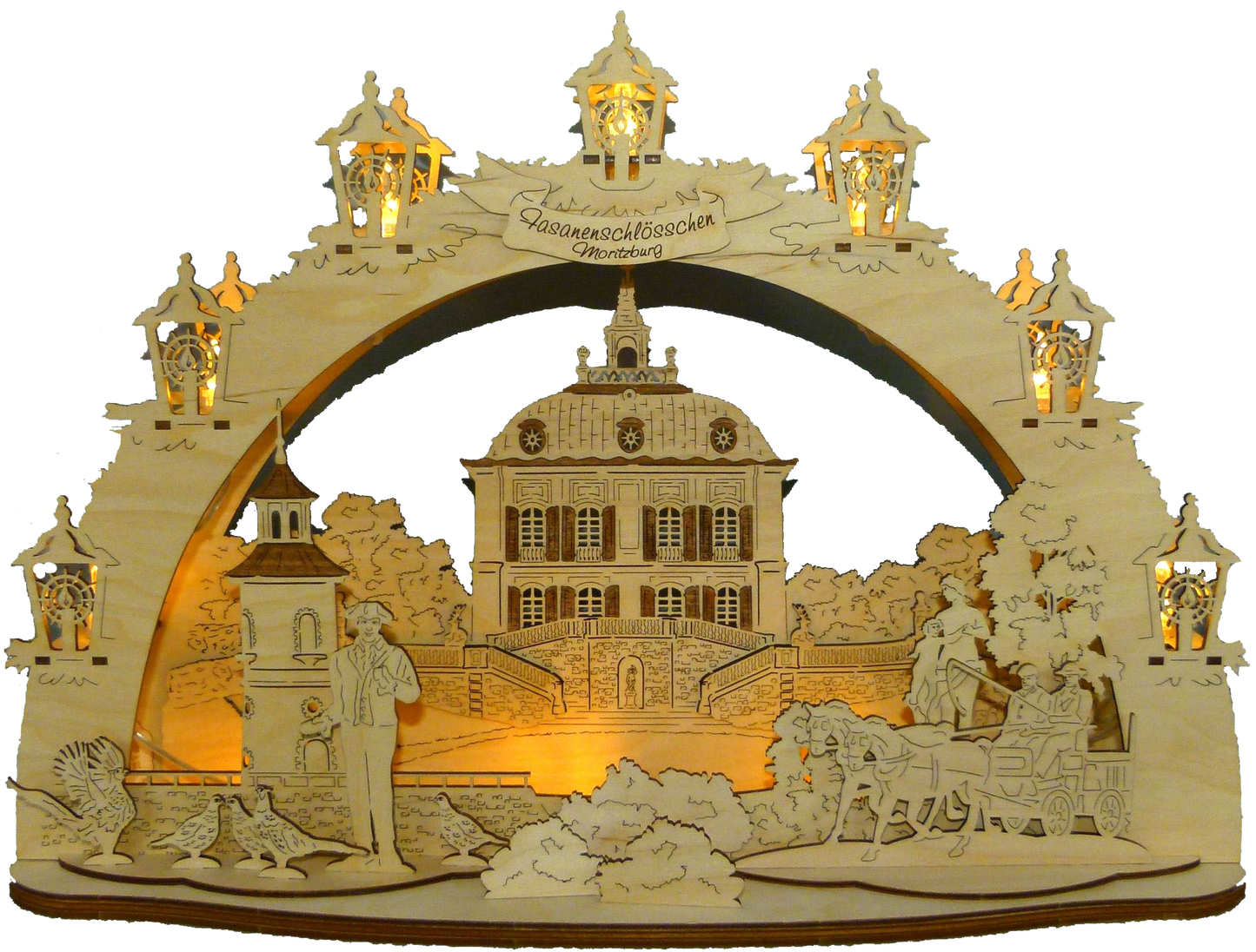 3D LED Holz Schwibbogen Fasanenschlösschen Moritzburg mit LED Beleuchtung 43 cm x 30 cm x 12 cm