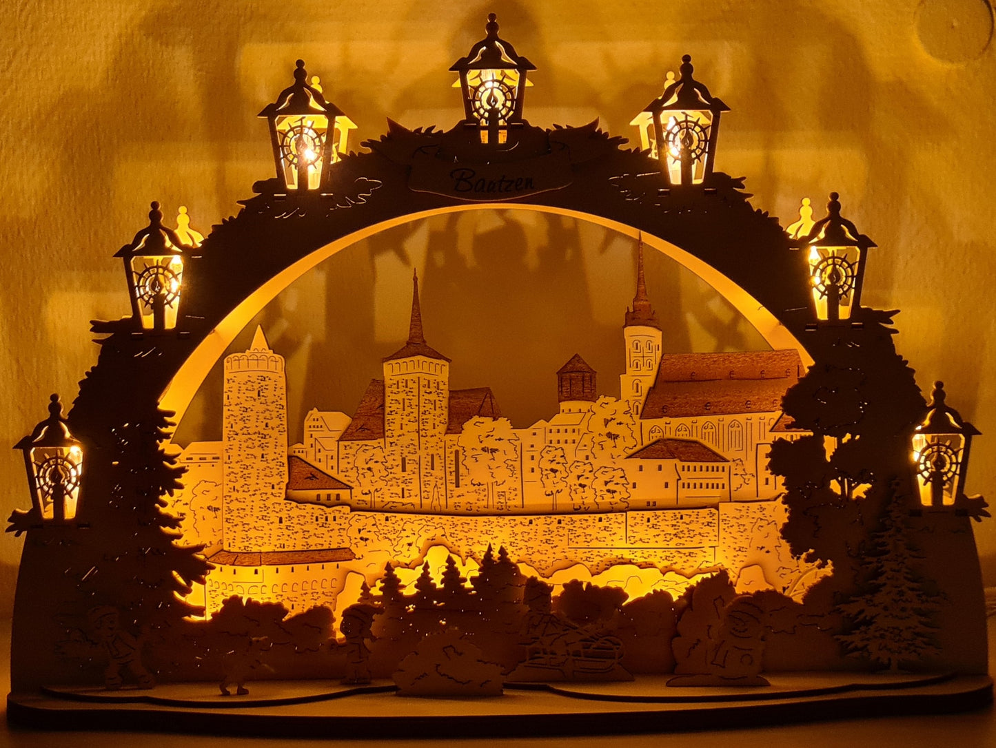 3D LED Schwibbogen 43 cm x 30 cm x 12 cm Bautzen mit LED Beleuchtung