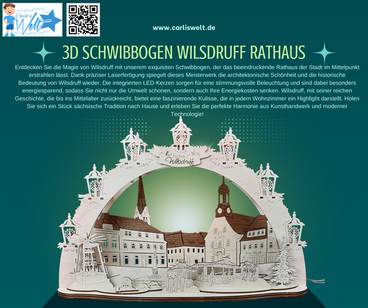 3D LED Schwibbogen 43 cm x 30 cm x 12 cm Wilsdruff Rathaus