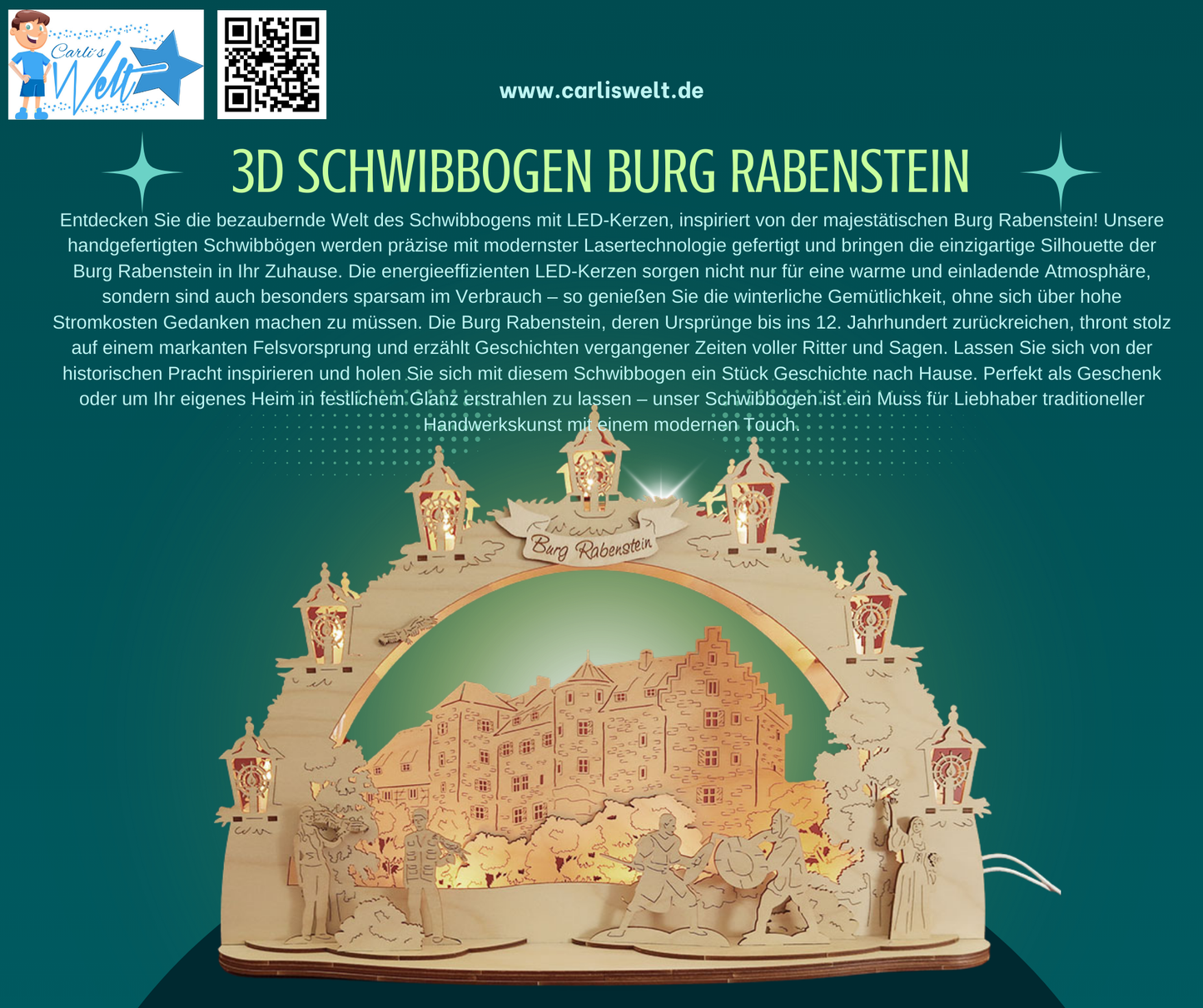 3D LED Schwibbogen 43 cm x 30 cm x 12 cm Burg Rabenstein