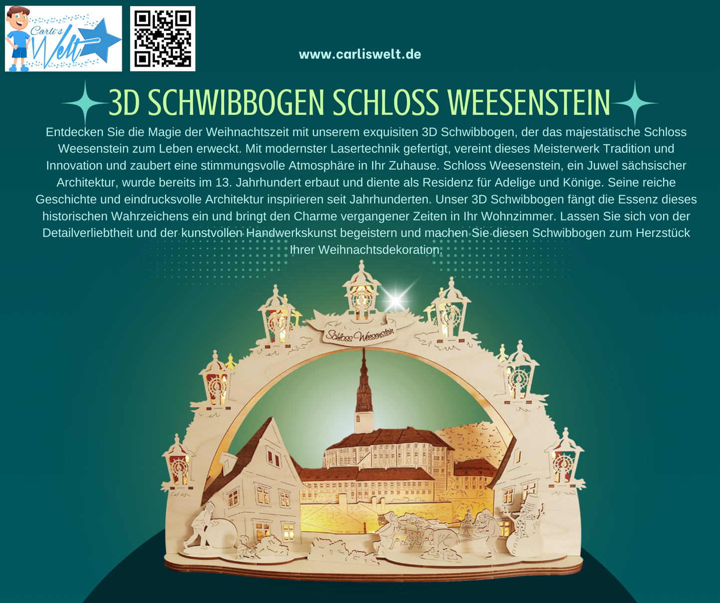 3D LED Holz Schwibbogen 43 cm x 30 cm x 12 cm Schloss Weesenstein