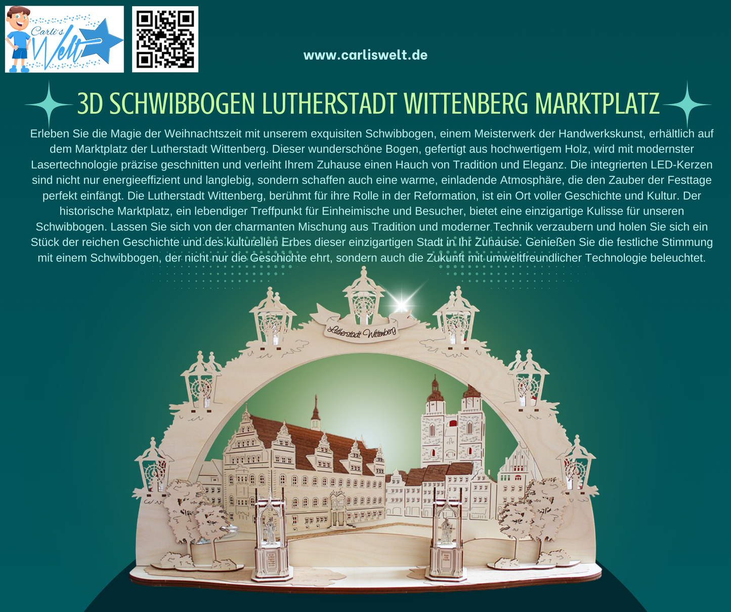 3D LED Schwibbogen 43 cm x 30 cm x 12 cm Lutherstadt Wittenberg Marktplatz