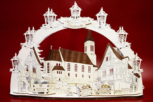 3D LED Holz Schwibbogen 43 cm x 30 cm x 12 cm Freital Pesterwitz Kirche