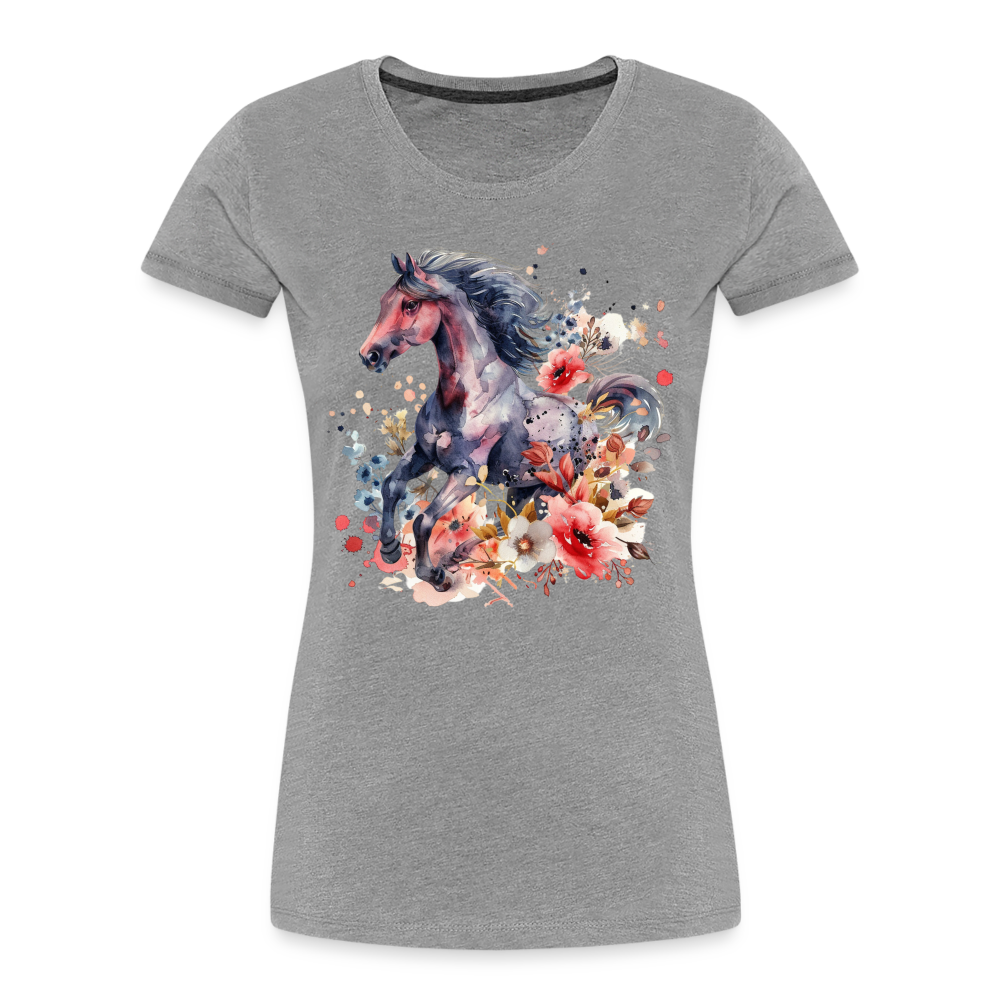 Flower Horse - Frauen Premium Bio T-Shirt - Grau meliert