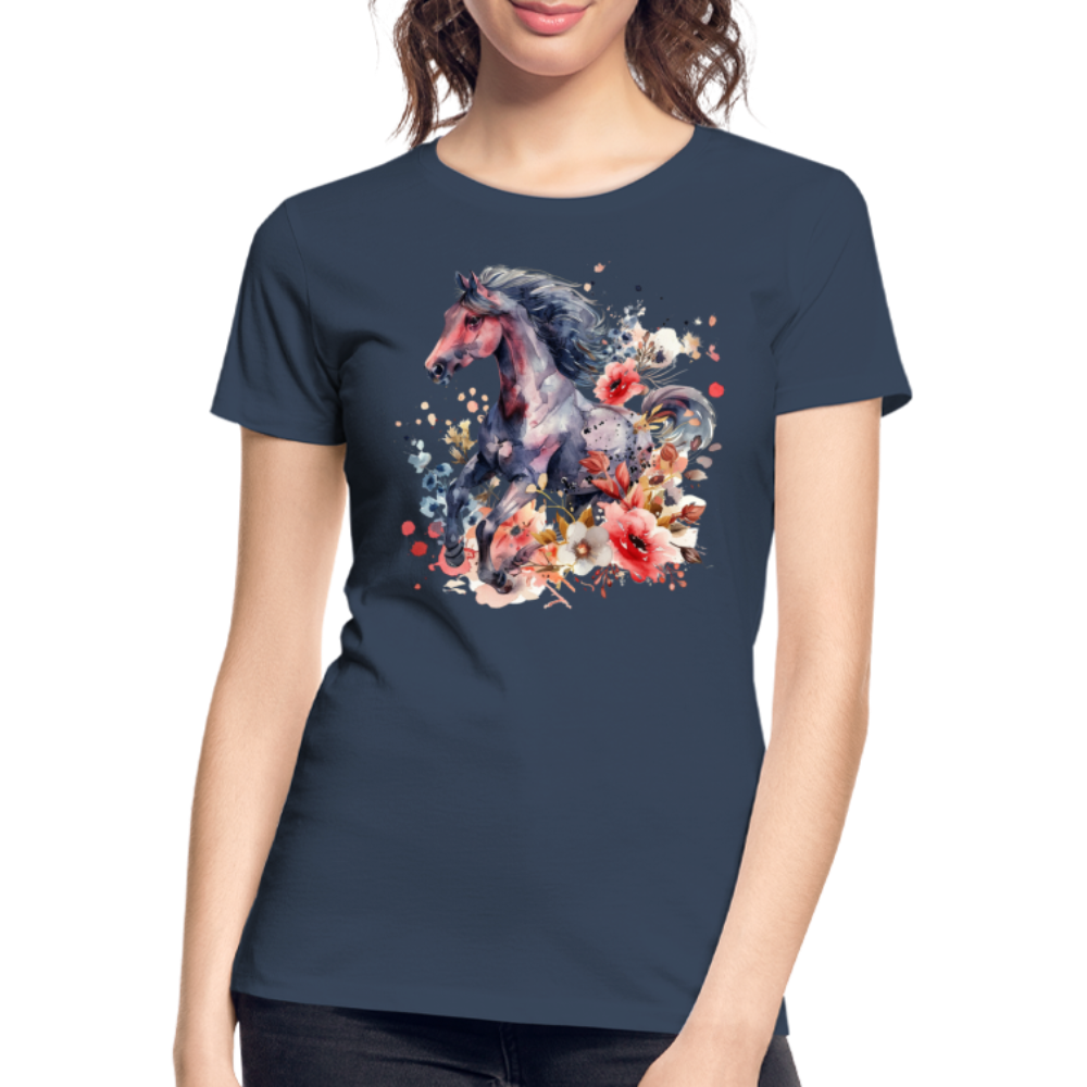 Flower Horse - Frauen Premium Bio T-Shirt - Navy