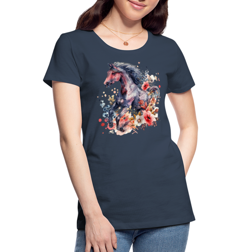 Flower Horse - Frauen Premium Bio T-Shirt - Navy