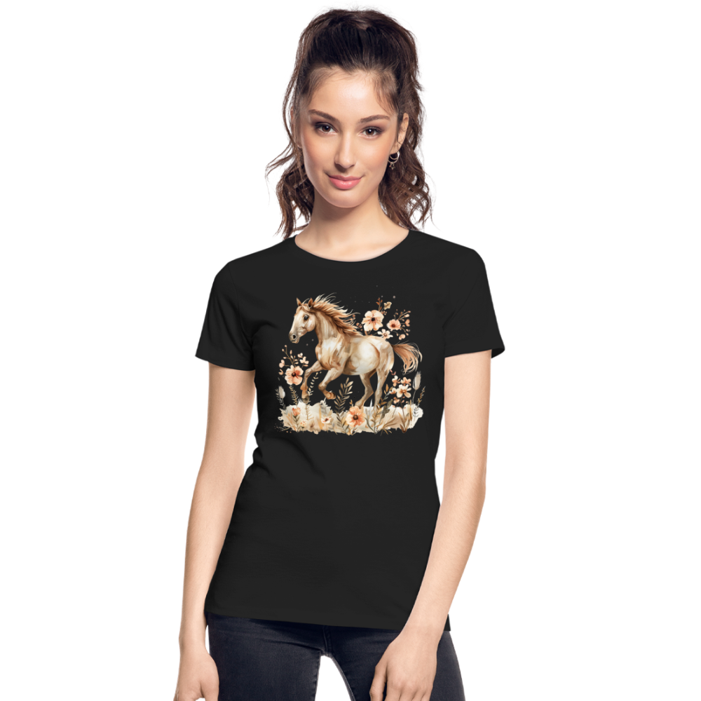 Flower Horse 3 - Frauen Premium Bio T-Shirt - Schwarz