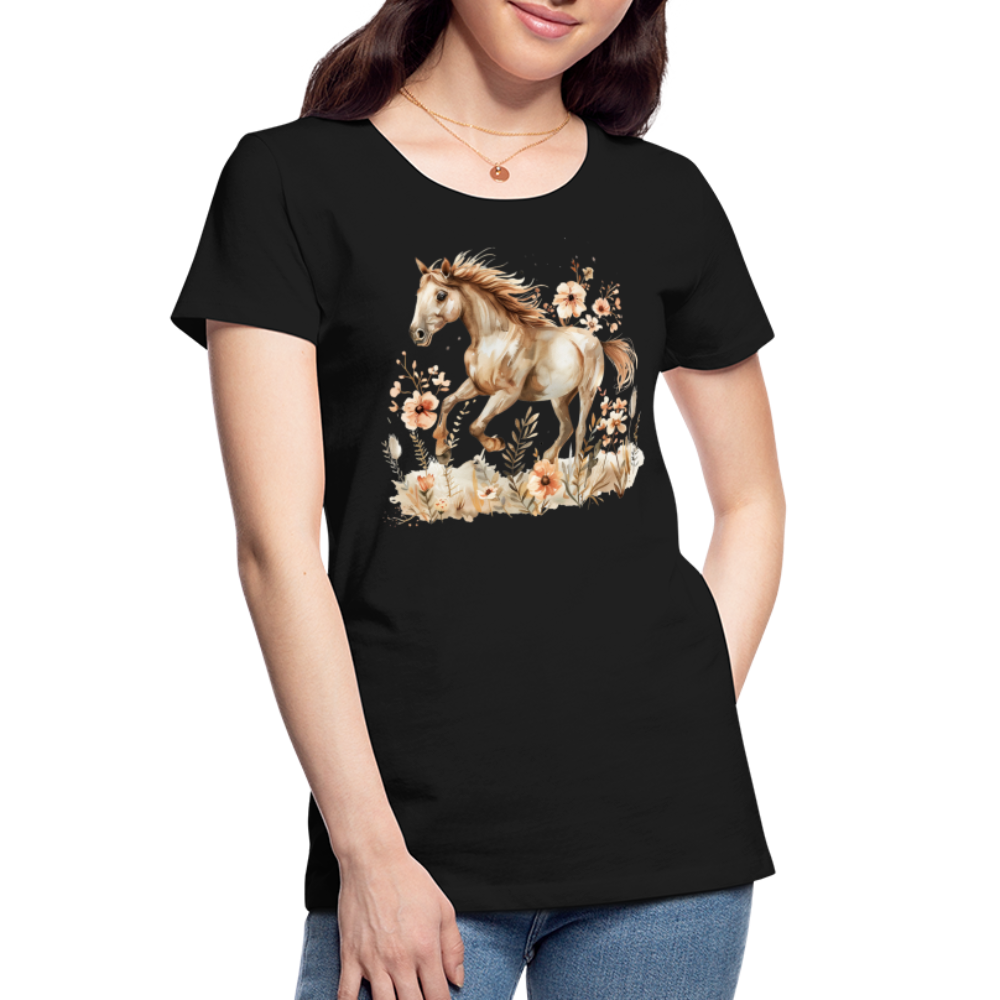 Flower Horse 3 - Frauen Premium Bio T-Shirt - Schwarz