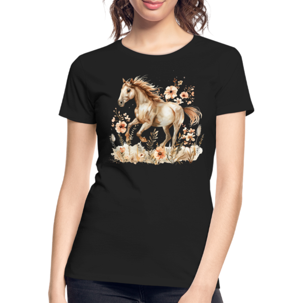 Flower Horse 3 - Frauen Premium Bio T-Shirt - Schwarz