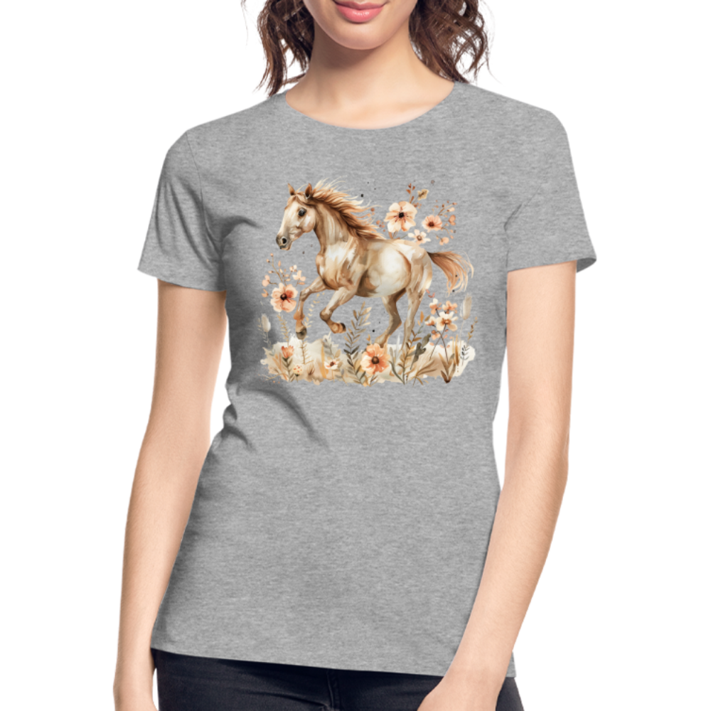 Flower Horse 3 - Frauen Premium Bio T-Shirt - Grau meliert