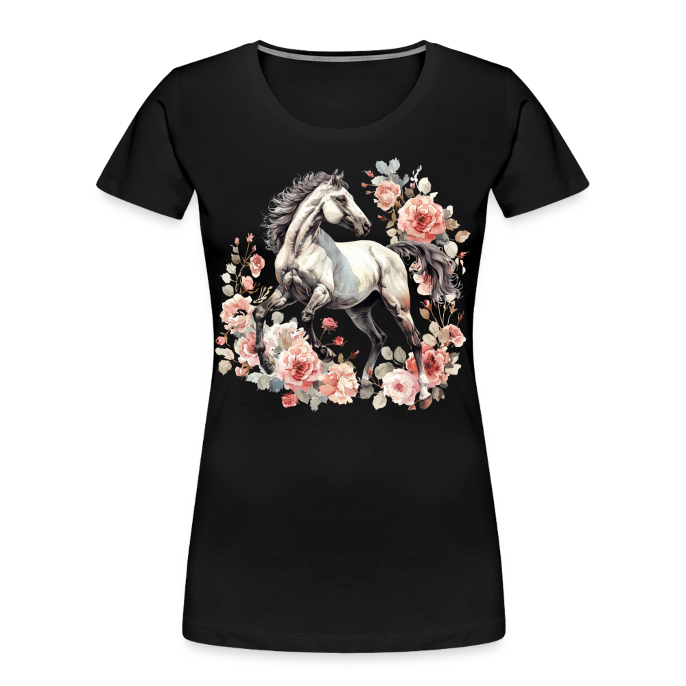 Flower Horse 4 - Frauen Premium Bio T-Shirt - Schwarz