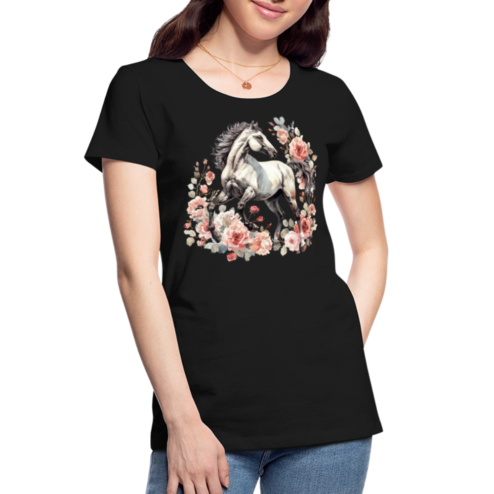 Flower Horse 4 - Frauen Premium Bio T-Shirt - Schwarz