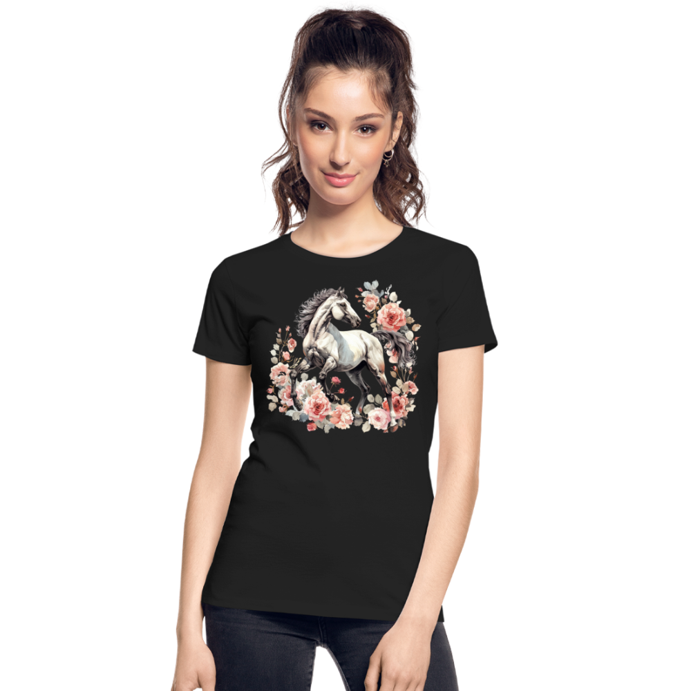 Flower Horse 4 - Frauen Premium Bio T-Shirt - Schwarz