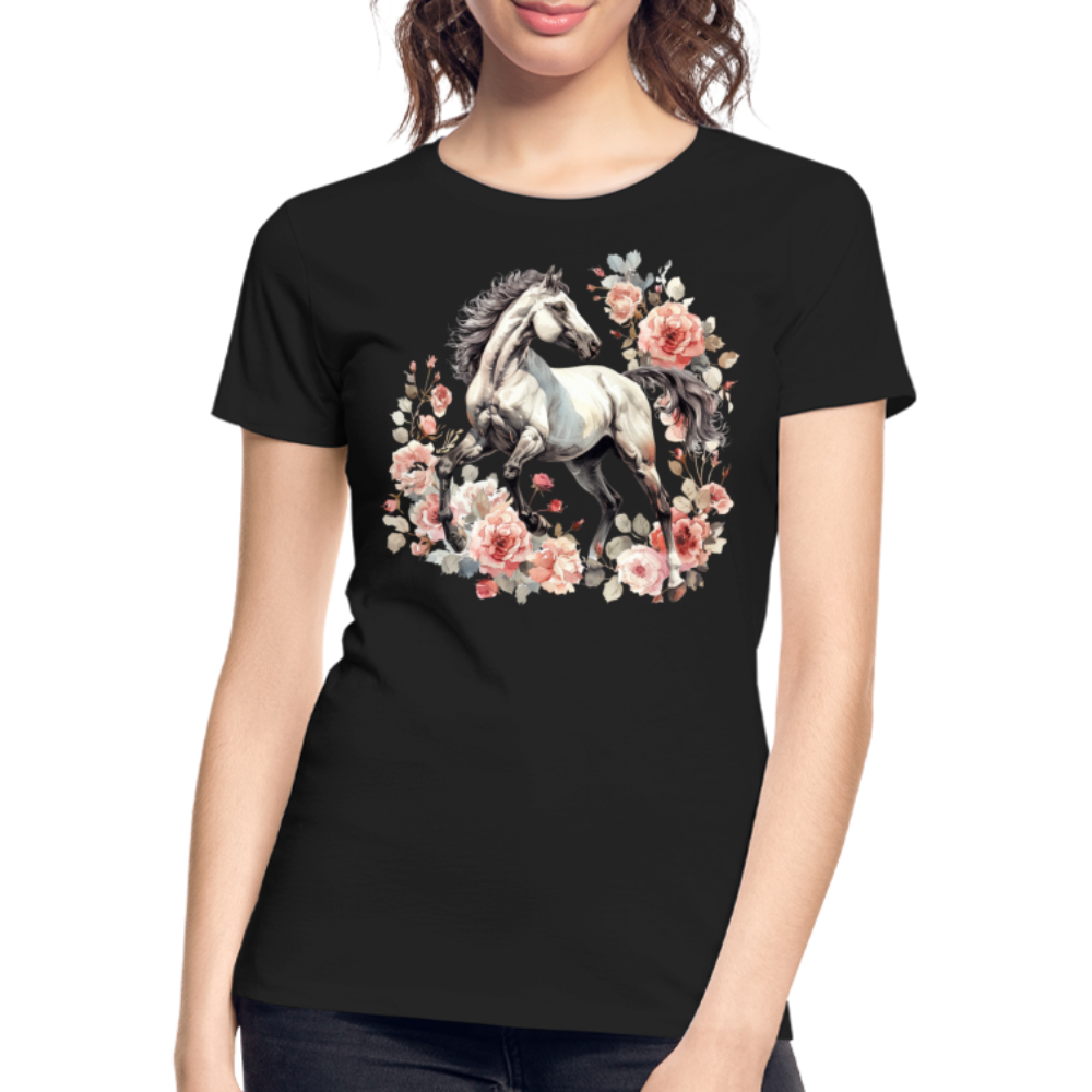 Flower Horse 4 - Frauen Premium Bio T-Shirt - Schwarz