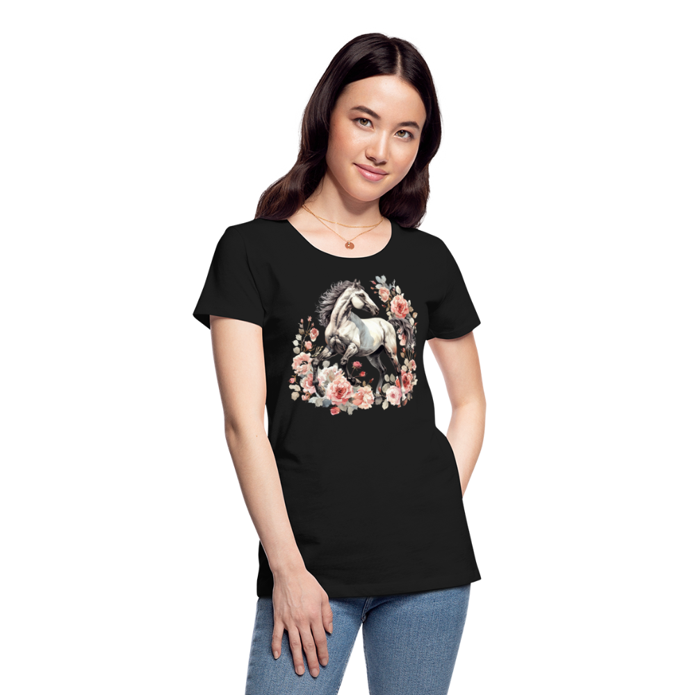 Flower Horse 4 - Frauen Premium Bio T-Shirt - Schwarz