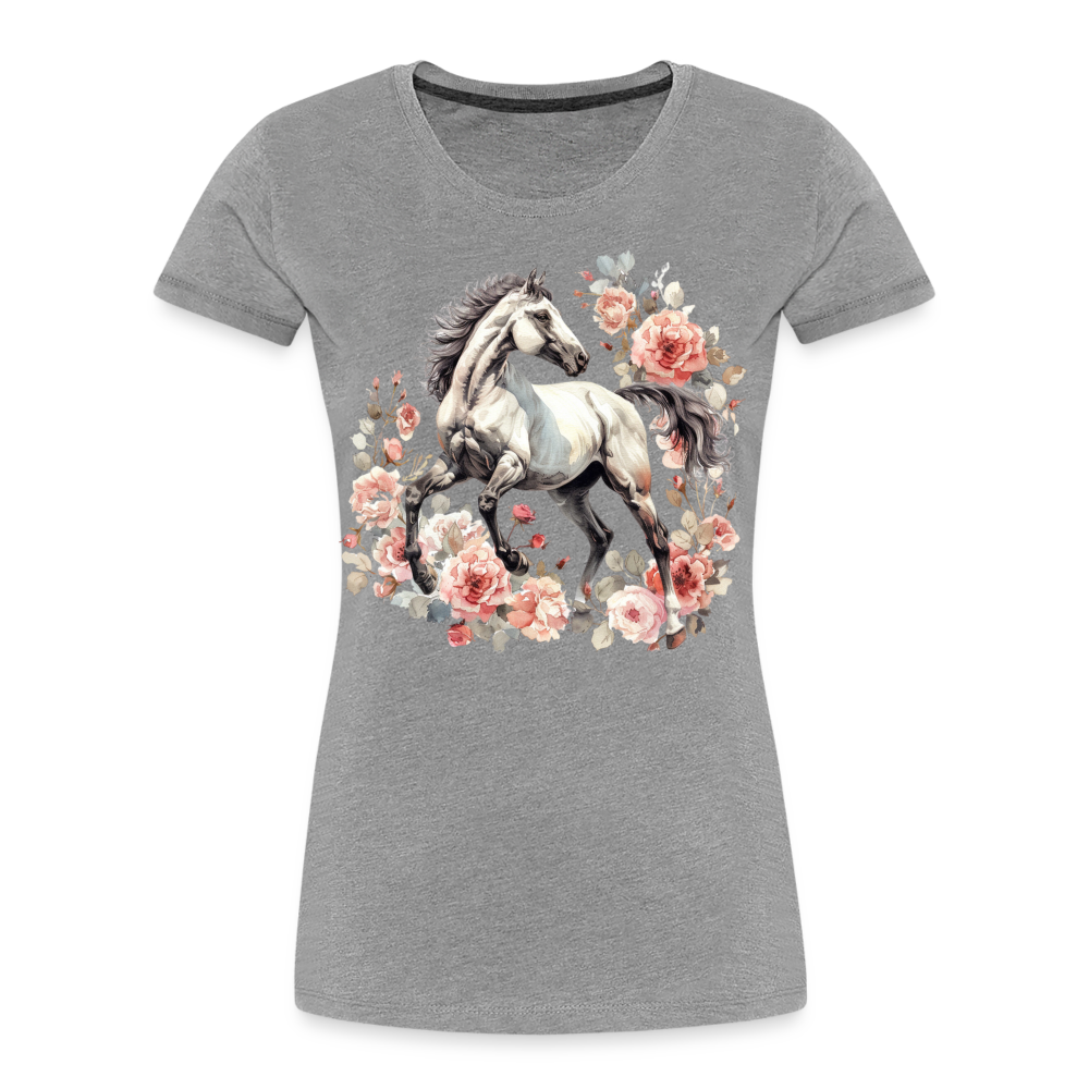 Flower Horse 4 - Frauen Premium Bio T-Shirt - Grau meliert