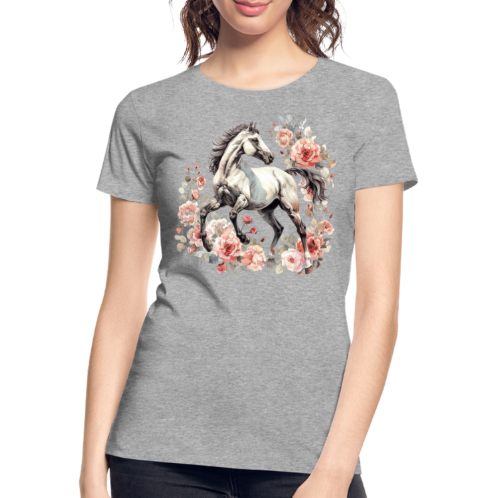 Flower Horse 4 - Frauen Premium Bio T-Shirt - Grau meliert