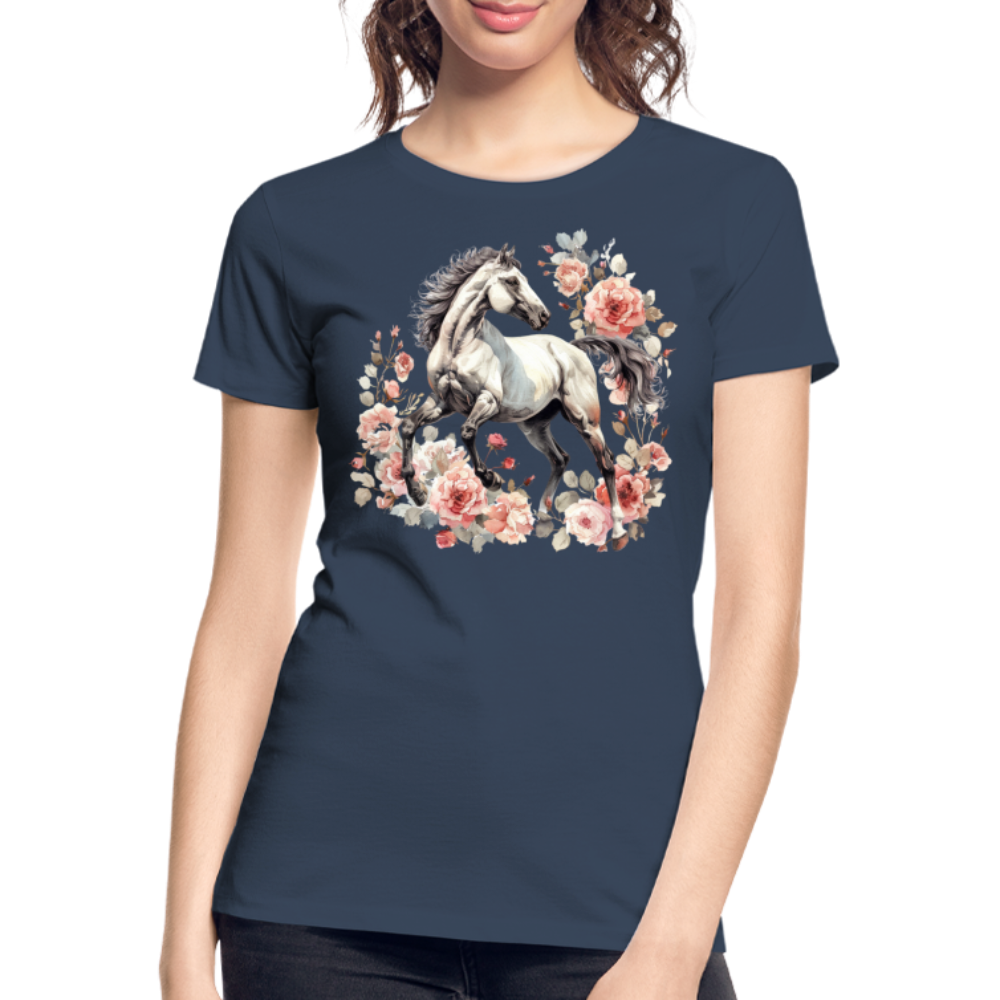 Flower Horse 4 - Frauen Premium Bio T-Shirt - Navy