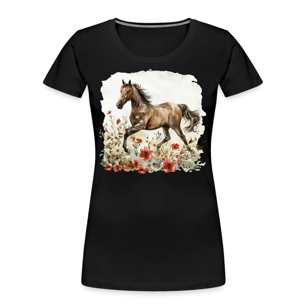 Flower Horse 9 - Frauen Premium Bio T-Shirt - Schwarz