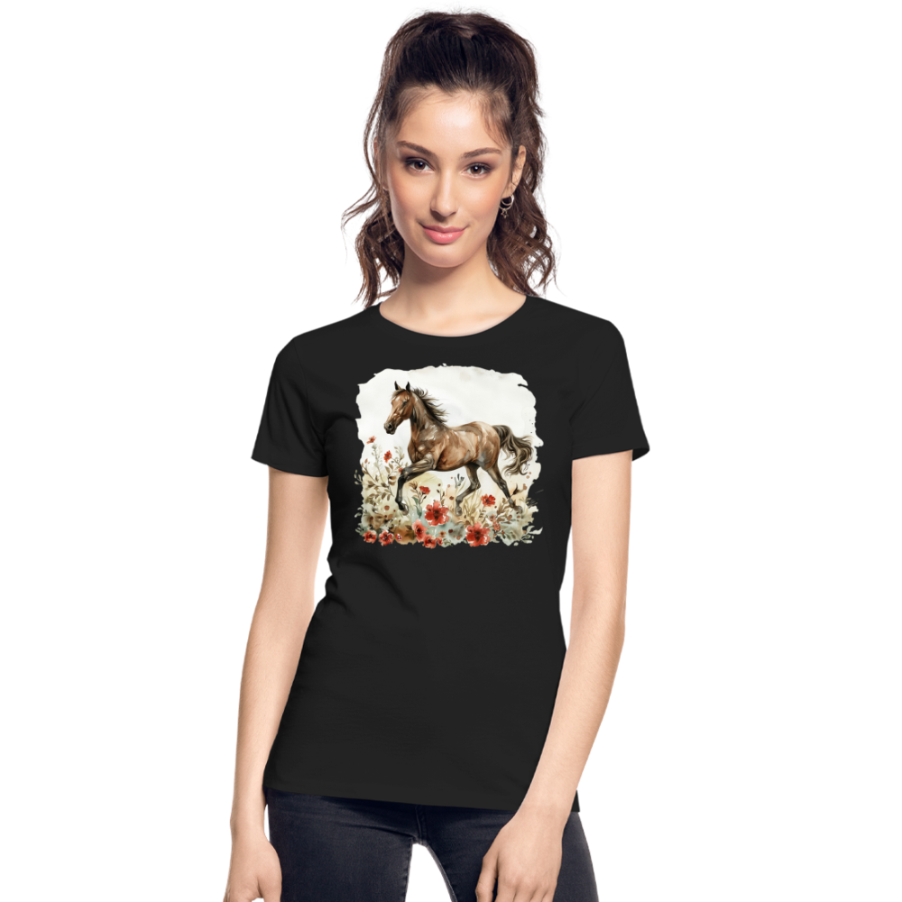 Flower Horse 9 - Frauen Premium Bio T-Shirt - Schwarz