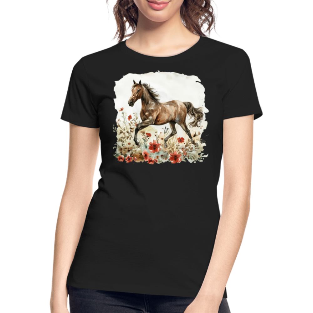 Flower Horse 9 - Frauen Premium Bio T-Shirt - Schwarz