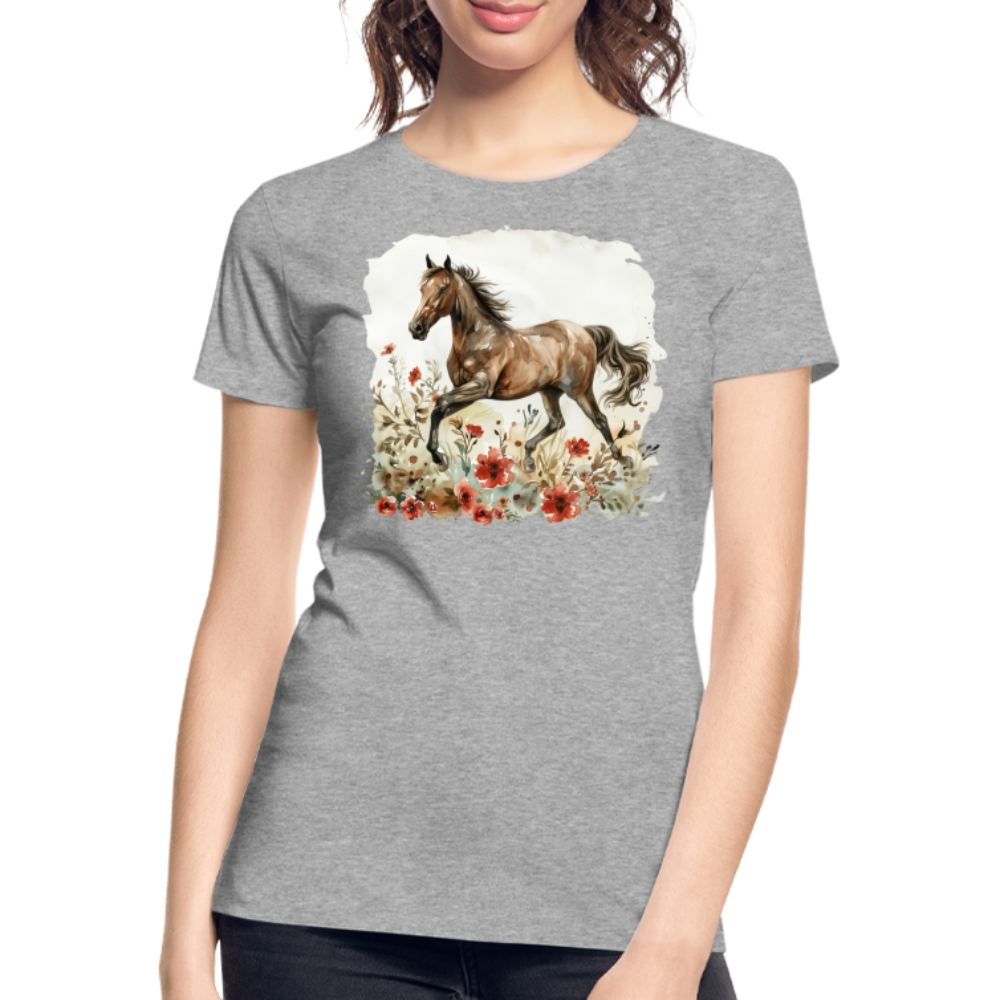 Flower Horse 9 - Frauen Premium Bio T-Shirt - Grau meliert