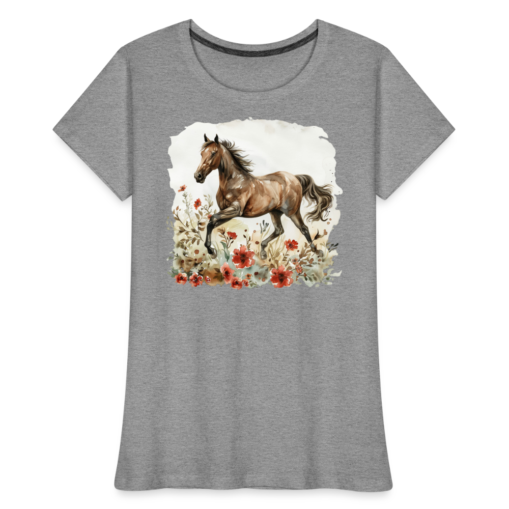 Flower Horse 9 - Frauen Premium Bio T-Shirt - Grau meliert