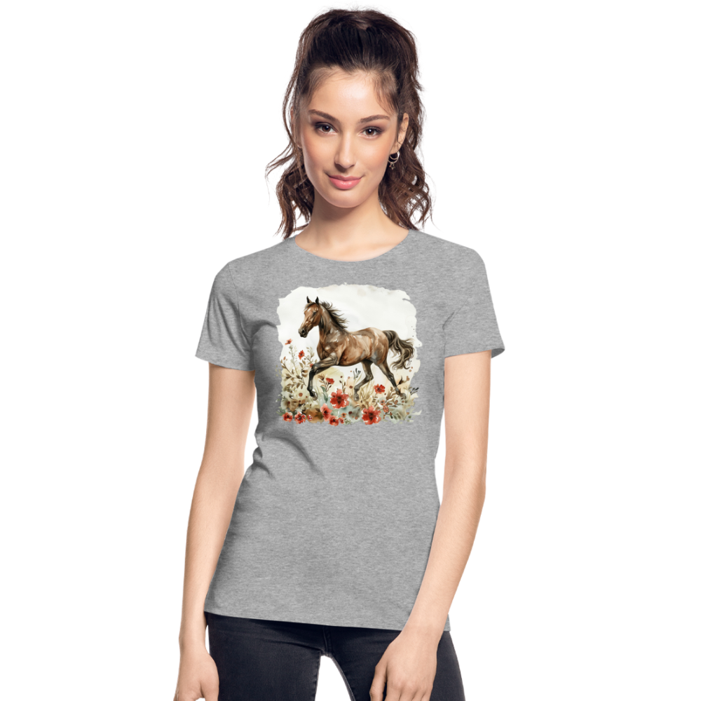 Flower Horse 9 - Frauen Premium Bio T-Shirt - Grau meliert