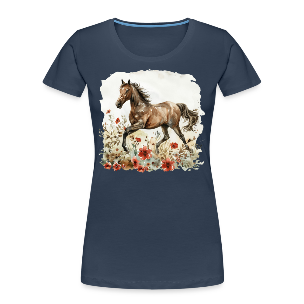 Flower Horse 9 - Frauen Premium Bio T-Shirt - Navy