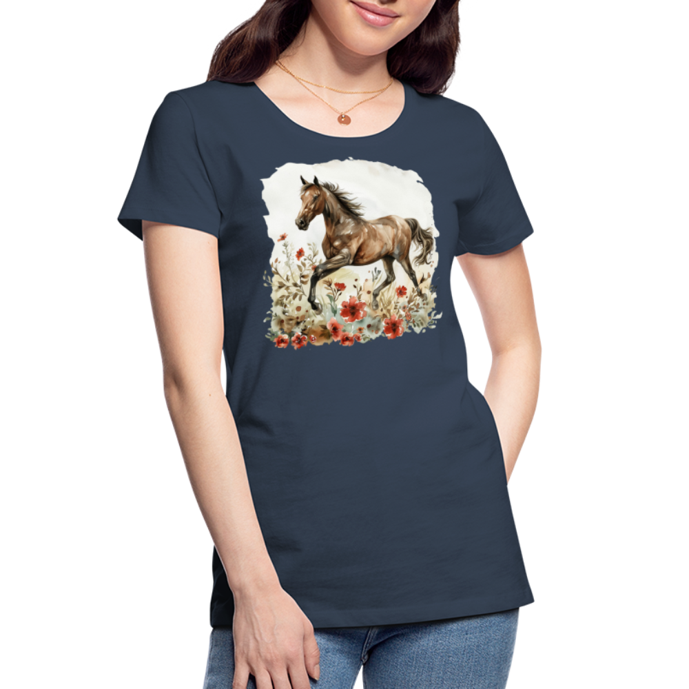 Flower Horse 9 - Frauen Premium Bio T-Shirt - Navy