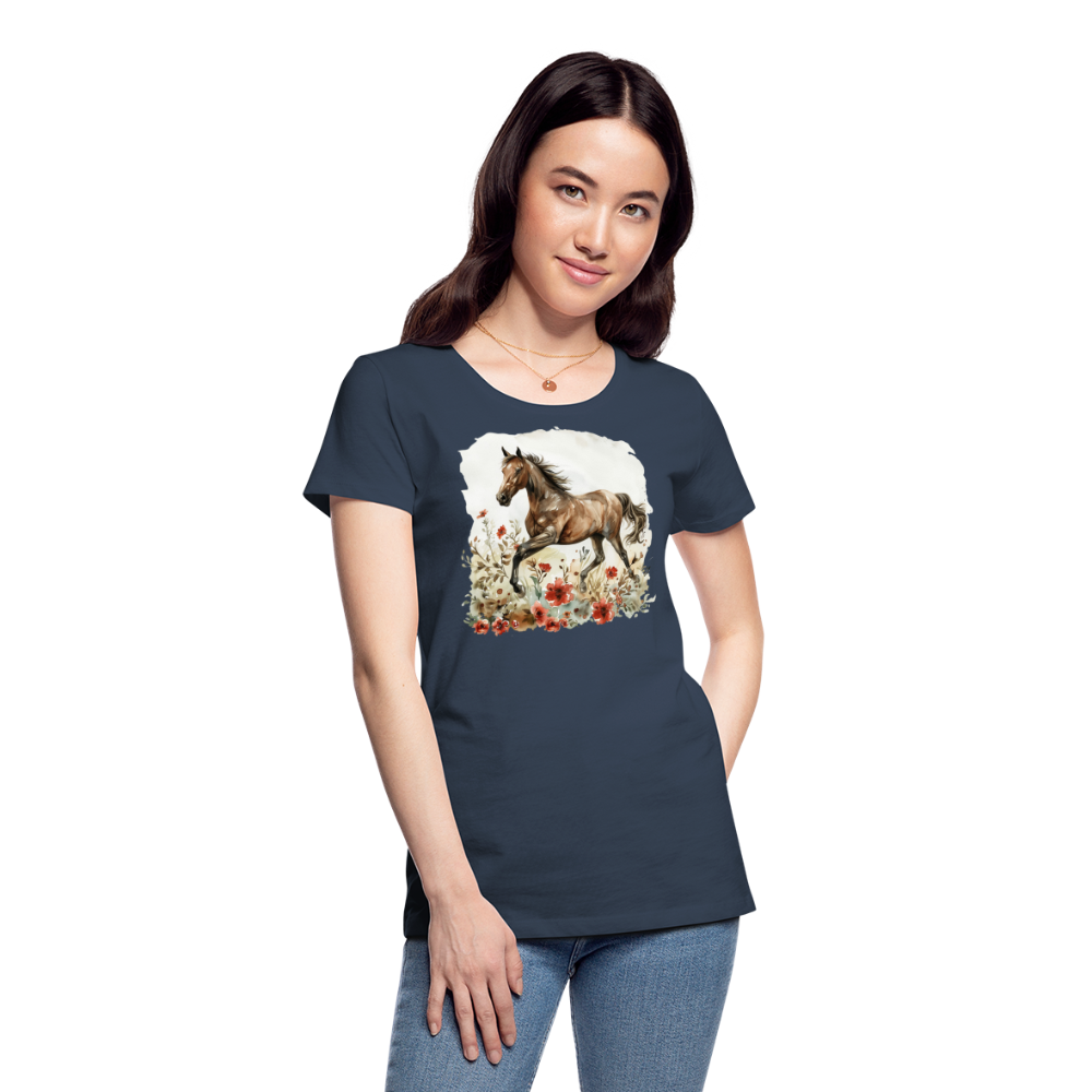 Flower Horse 9 - Frauen Premium Bio T-Shirt - Navy