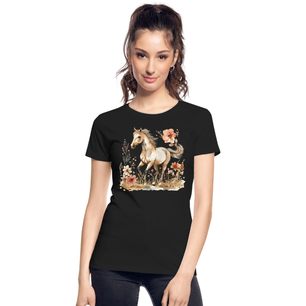 Flower Horse 6 - Frauen Premium Bio T-Shirt - Schwarz