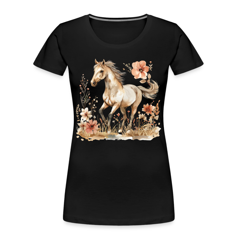 Flower Horse 6 - Frauen Premium Bio T-Shirt - Schwarz