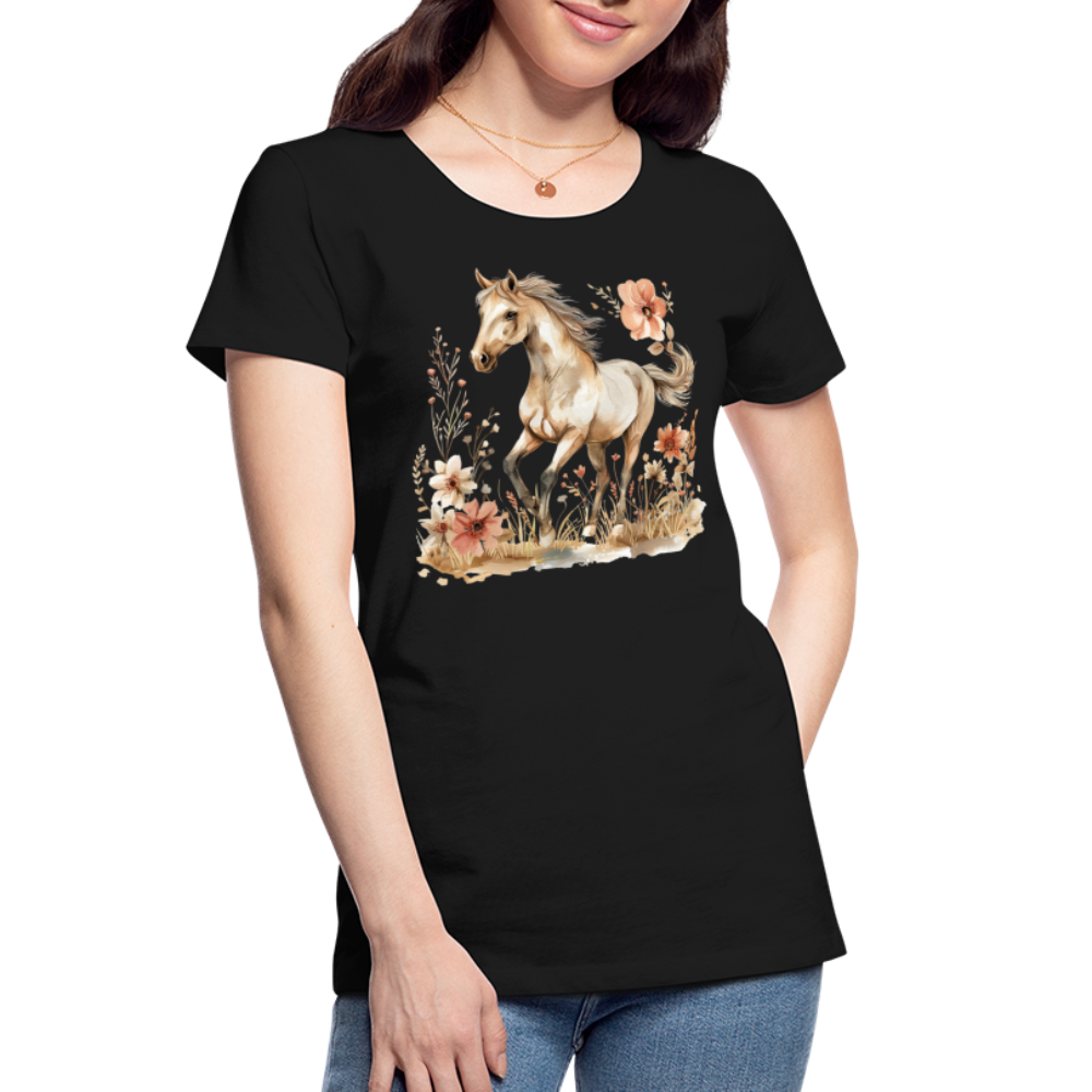 Flower Horse 6 - Frauen Premium Bio T-Shirt - Schwarz