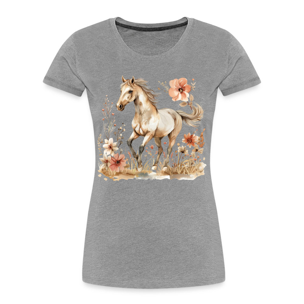 Flower Horse 6 - Frauen Premium Bio T-Shirt - Grau meliert