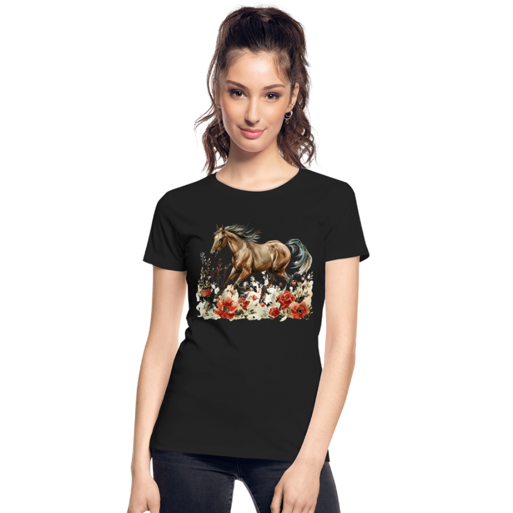 Flower Horse 12 - Frauen Premium Bio T-Shirt - Schwarz